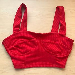 Red cropped tank top.